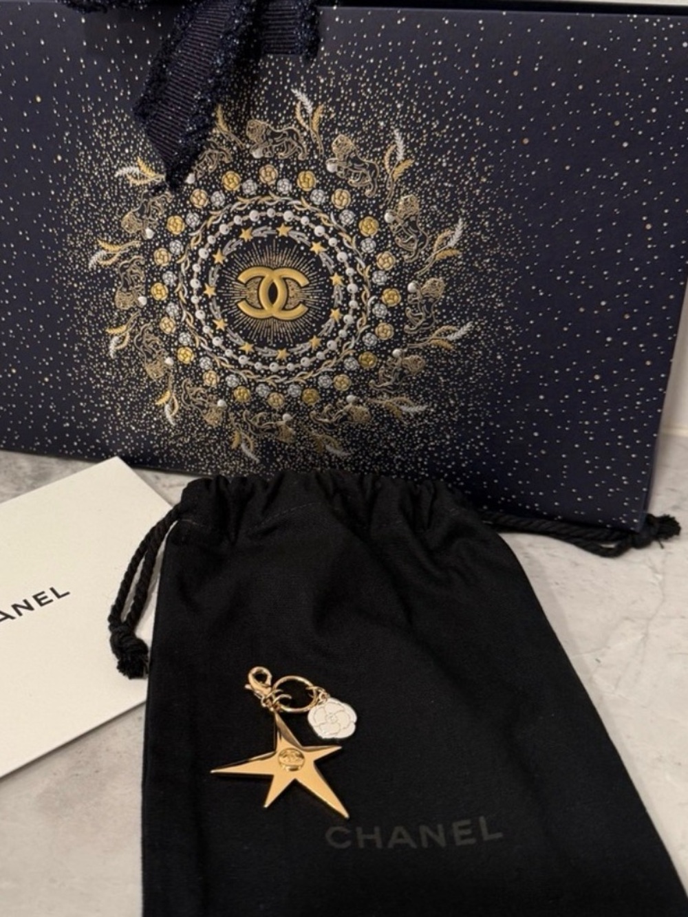 CHANEL Winter Constellation Gold star bag charm logo Gift Bag with Ribbon new